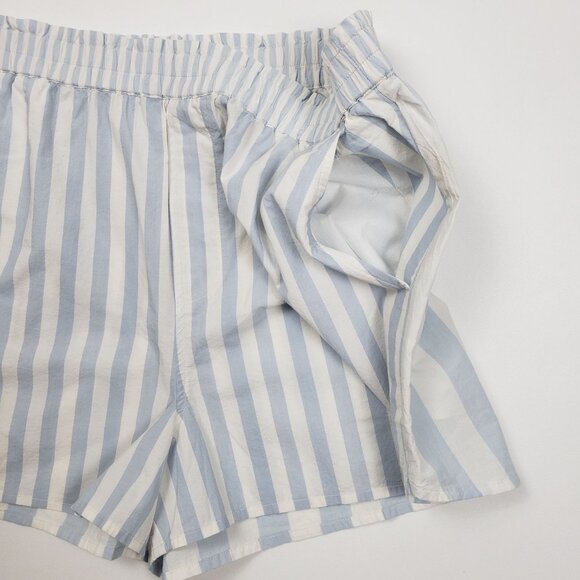 Madewell Cotton Poplin Pull-On Shorts Women's Sz Large Weathered Sky Blue Stripe - Picture 13 of 16